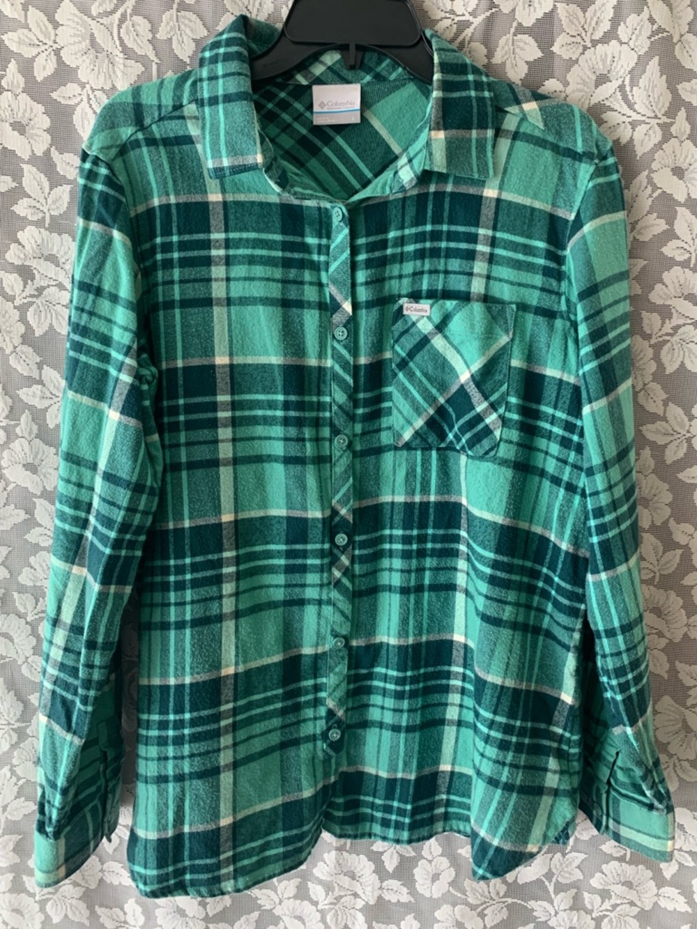 Columbia Green Teal Plaid Button-Down Shirt